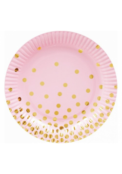 Talerzyki papierowe "Złote groszki", 18 cm, różowe, 6 sztuk