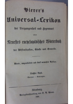 Pierer-s .Universal- lexikon, 6 Band, 1858r,