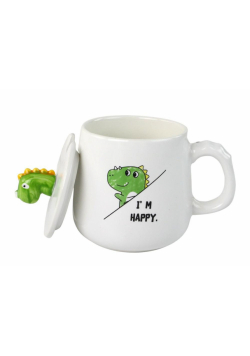 Kubek Dinozaur biały łyżeczka przykrywka 350ml