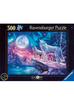 Puzzle 500 świecące - Wilk w zorzy polarnej