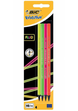 Ołówek BIC Evolution Fluo HB bez gumki 4 sztuki