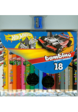 Kredki bambino drewniane 18 kolorów z nadrukiem z temperówką Hot Wheels
