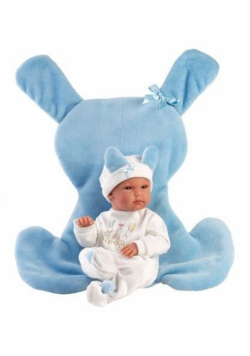 Lalka winylowa bobas Bimbo z niebieską podusią35cm
