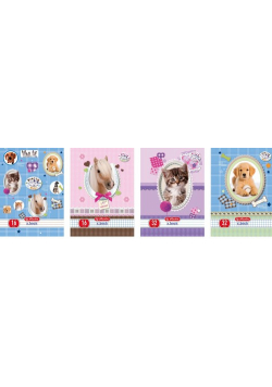Zeszyt A5 Pretty Pets w kratkę 16 kartek 10 sztuk mix