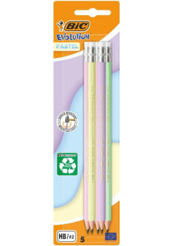 Ołówek BIC Evolution Pastel z gumką 5 sztuk blister