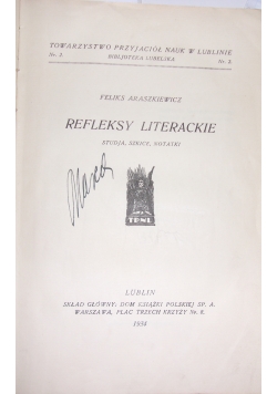 Refleksy literackie. 1934 r.