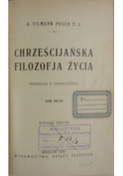 Chrześcijańska filozofja życia II, 1931 r.
