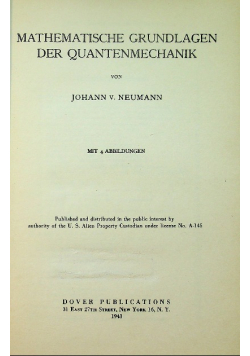 Mathematische Grundlagen der Quantenmechanik 1943 r.