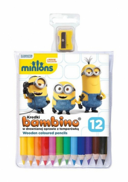 Kredki Bambino w oprawie drewnianej + temperówka 12 kolorów Minionki