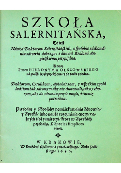 Szkoła Salernitańska Reprint 1640 r.