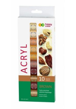 Farby akrylowe 12ml 10kol brązowy HAPPY COLOR
