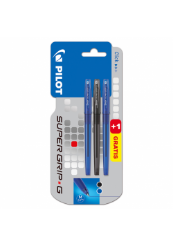 Długopis super grip G ze skuwką 1 niebieskie + 1 czarny + 1 niebieski gratis Pilot