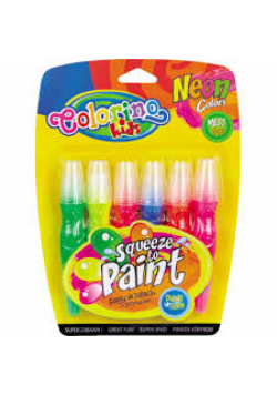 Farby w tubach z pędzelkiem neonowe Colorino Kids 6 kolorów