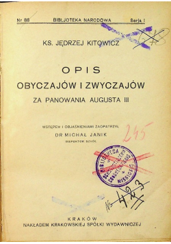 Opis obyczajów i zwyczajów za panowania Augusta III 1925 r.