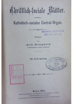 Christlich sociale Blatter, 1882r.