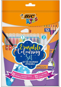 Zestaw Erasable flamastry 12 + kredki 12 BIC