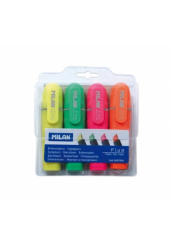 Zakreślacz MILAN FLUO płaski zestaw 4 kolory