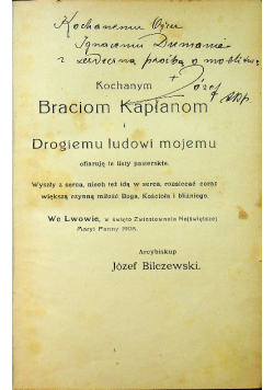 Listy pasterskie i mowy okolicznościowe plus dedykacja z autografem Bilczewski 1908 r.