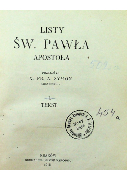 Listy Św Pawła Apostoła 1915 r.