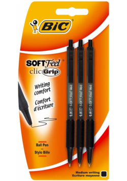 Długopis Soft Feel Click Grip Fine Czarny 3 sztuki