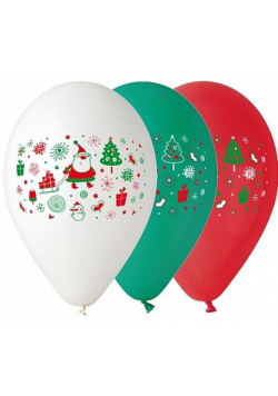 Balony Premium Mikołaj czerwone zielone i białe 5 sztuk