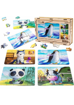 Puzzle drewniane 4w1 zwierzęta