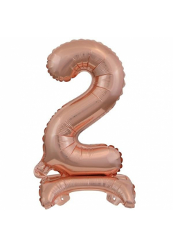 Balon foliowy mini cyfra 2 na stojaku różowe złoto
