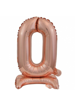 Balon foliowy mini cyfra 0 na stojaku różowe złoto