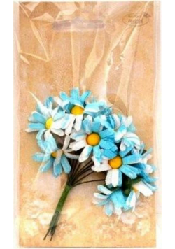 Margerytki materiałowe niebiesko-białe 2cm 12szt