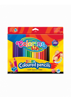 Kredki ołówkowe trójkątne jumbo Colorino Kids 17,5 cm 18 kolorów + temperówka