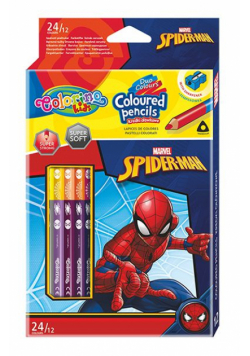 Kredki ołówkowe trójkątne Colorino Kids 24 kolorów 12 sztuk z temperówką Spiderman