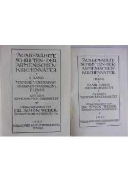 Ausgewahlte schriften der Armenischen Kirchenvater, Tom I-II, 1927r.
