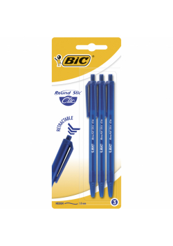 Długopis Round Stic Clic BIC niebieski blister 3szt