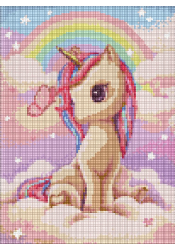 Diamentowa mozaika - Ciekawy jednorożec 30x40cm
