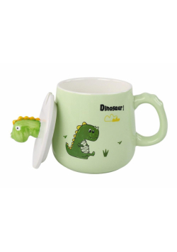 Kubek Dinozaur zielony łyżeczka przykrywka 350ml