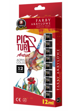 Farby akrylowe 12 kolorów w tubie 12 ml.