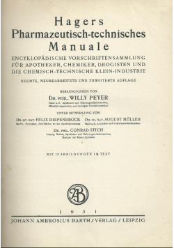 Hagers pharmazeutisch technisches manuale 1931 r.