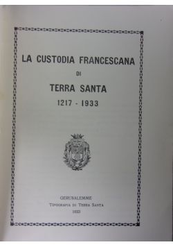 La Custodia Francescana ,1933r.