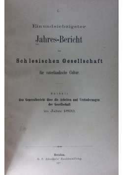 Schlesischen Gesellschaft fur vaterlandische Cultur,1899