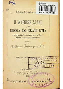 O wyborze stanu albo droga do zbawienia - 1892 r.