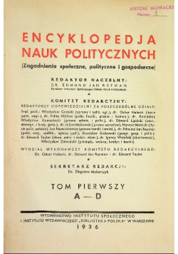 Encyklopedia nauk politycznych tom pierwszy A - D  1936 r.