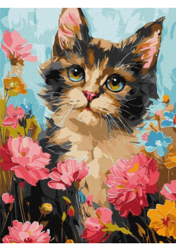 Malowanie po numerach- Puszysty w kwiatach 30x40cm