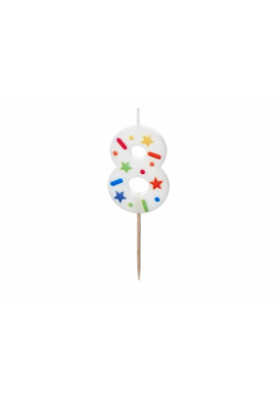 Świeczka urodzinowa 8 biała konfetti 5.5cm