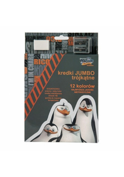 Kredki Jumbo Pingwiny z Madagaskaru 12 kolorów + temperówka i gumka