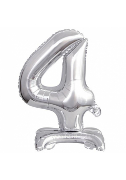 Balon foliowy mini cyfra 4 na stojaku srebrna
