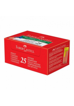 Temperówka Faber-Castell plastikowa z pojemnikiem display 25 sztuk mix