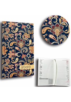 Kalendarz 2024 A6 tygodniowy paisley kwiaty blue