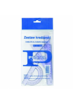 Zestaw kreślarski Pratel 2004 linijka 20 cm 2 ekierki kątomierz 20 sztuk