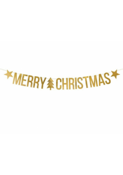 Baner Merry Christmas złoty 10.5x150cm