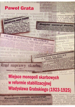 Miejsce monopoli skarbowych w reformie stabilizacyjnej Władysława Grabskiego 1923 - 1925